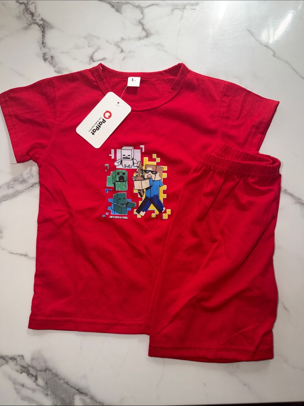 PatPat Red Minecraft Character Tee & Shorts Set